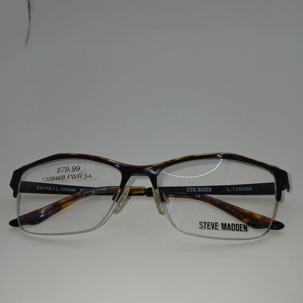 Steve Madden Womens Eyeglasses Frame Dramatic Black Half Rim 54-16-135 mm